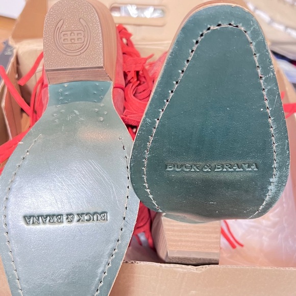 Red Suede Fringe Ankle Boots - Picture 9 of 9